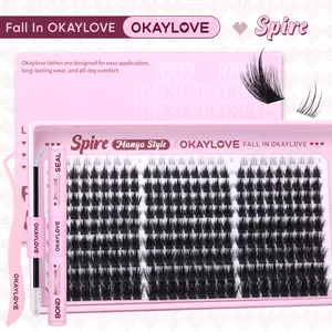 OKAYLOVE Spire Manga Style Lash CLusters Kit | Okaylovelashes Soft Spiky Anime Lashes with Waterproof Long-lasting Lash Bond and Seal and Tweezers for DIY Eyelash at Home Easily, Includes Top & Bottom Lashes Perfect Gift for Every Lash Girl