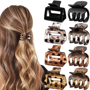 Medium Hair Clips Combination 2 Styles Small Claw Clips for Thin Hair 8 Pcs Matte Non-slip Rectangle Jaw Clips Square Hair Accessories for Women and Girls (Transparent)