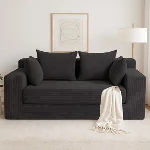 Winzoo Convertible 5 in 1 Futon Sofa Bed Full Size, Corduroy Boneless Couch Sleeper Sofa with 4 Pillows, Foldable Pull Out Loveseat Floor Mattress for Living Room, Apartment, Small Space & Dorm