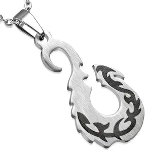 Stainless Steel Two-Tone Maori Tribal Hawaiian Fish Hook Charm Pendant Necklace