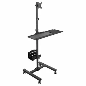 Mount-It! Mobile Cart with Monitor Mount & CPU Holder Full-Sized Keyboard Tray Adjustable Height VESA Bracket 360-Degree Rotation