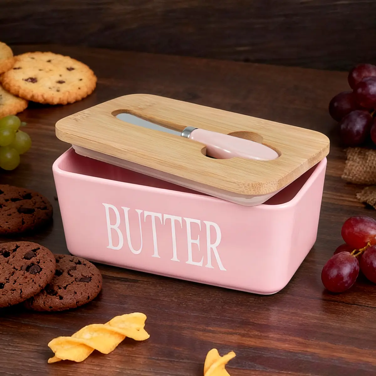 Thick Luxury Large Ceramic Butter Dish with Sealed Lid - High-Quality Silicone Seal to Keep Fresh, Microwave-Safe, Lead-Free Culinary Kitchen Accessory, Easy-Clean, Elegant Ceramic Storage Look, Kitchen Knife Container, Ideal Gift for Butter Lovers