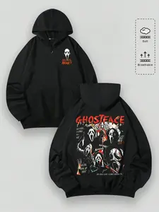 Viral Ghostface Scream Horror Graphic Drippy Skull Hoodie Oversized Soft Breathable Cotton Streetwear Pullover Y2K Sweatshirt for Daily Outfit Halloween Cosplay Movie Fan Merch TikTok Fashion Casual, Graphic print hoodie