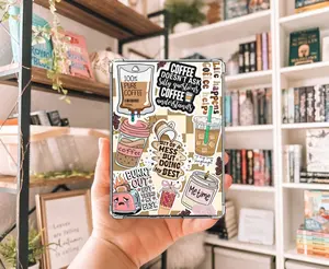 Coffee Lover Kindle Insert with Sparkly Overlay, Cute Coffee Aesthetic Clear Kindle Case Insert