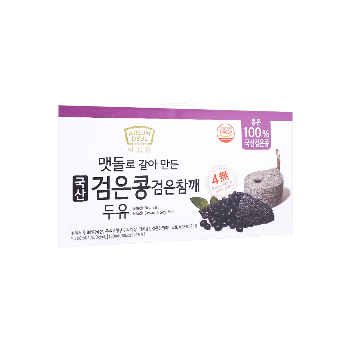 AREUM DEUL Korean Black Bean & Black Sesame Soy Milk Drink, 180ml x 15 Pack - Healthy & Nutritious Beverage