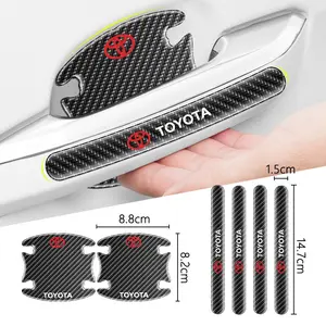Carbon Fibre PVC Car Door Handle Bowl Protective Stickers Anti-collision Decal  For Toyota Prado Yaris Verso Fortuner Supra Corolla Auto Emblem Accessories