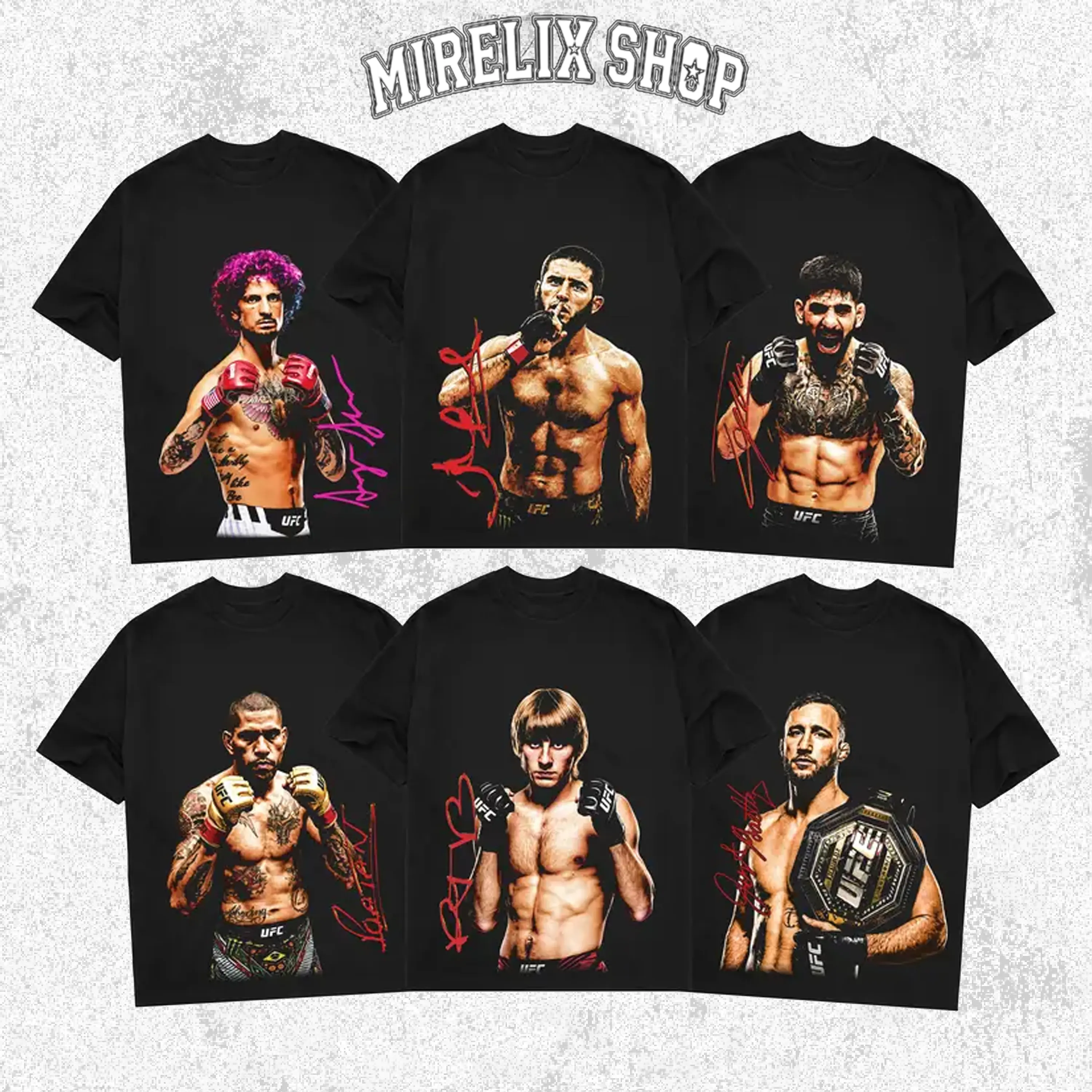 [Combatwear] [Collection] UFC Superstar Fighter Signature Graphic Tee, MMA Champion Autograph T-Shirt, Mixed Martial Arts Combat Sports Apparel, O'Malley Pereira Makhachev Top, Unisex Casual Black Short Sleeve Shirt, Fighting Fan Clothing Gift