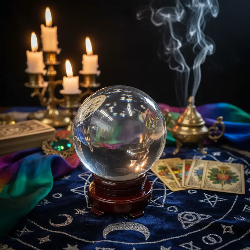 150mm Gazing Ball - 10% Crystal Clear Glass with Wooden Base for Home Decor & Fortune-Telling