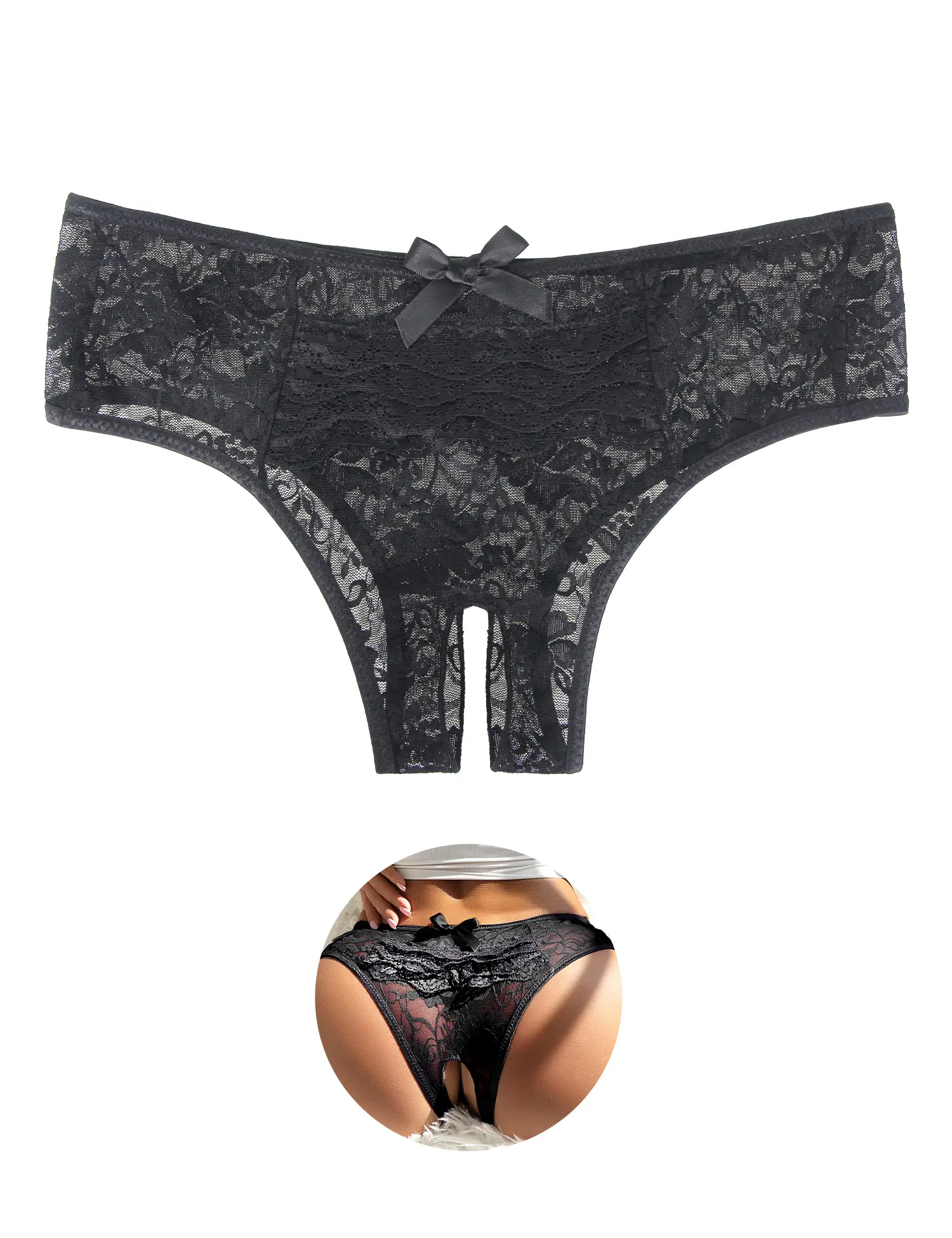 Women's Crotchless Underwear Lace Sexy Panties Lingerie Plus Size Cheeky Briefs Hipster Thong for Women Soft Comfy Curvy Sheer Knicker Underwear for All Seasons Special Night Breathable Elastic Womenswear Trim Knickers Fit  Marry Wife Gift Panties S-4XL