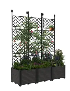 Gaomon 3-Piece Raised Garden Bed with Trellis, 125x41x160 cm Tool-Free UV-Resistant Plastic Planter Box for Climbing Plants, Outdoor Vertical Privacy Screen for Patio, Backyard - Sturdy, Lightweight