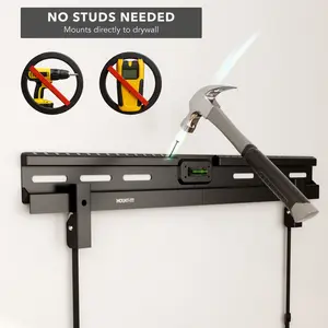 Mount-It! No Stud TV Wall Mount for Drywall – No Drilling, Ultra-Slim 1.1” Profile, Supports 37”–85” TVs up to 110 lbs, Studless Drywall TV Wall Mount with Built-In Level, Spring Lock System, All Hardware Included, Easy Installation