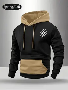 Autumn and Winter Men's Street Fashion Hoodie with Unique Claw Print Design, Comfortable Stretch Fabric, Long Sleeve Pullover Sweatshirt, Drawstring Hood and Kangaroo Pocket Suitable for Autumn and Winter Street Style, Jogging Workouts, Travel, Vacation,