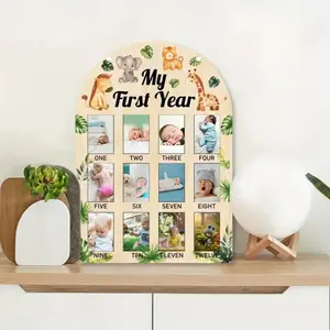 Wooden Baby Photo Display, Forest Animal Pattern Baby Photo Wall Decoration, Photo Frame Wooden Pendant, Picture Frame, Home Decor, Home Decor Accessory, Gift for Newborn
