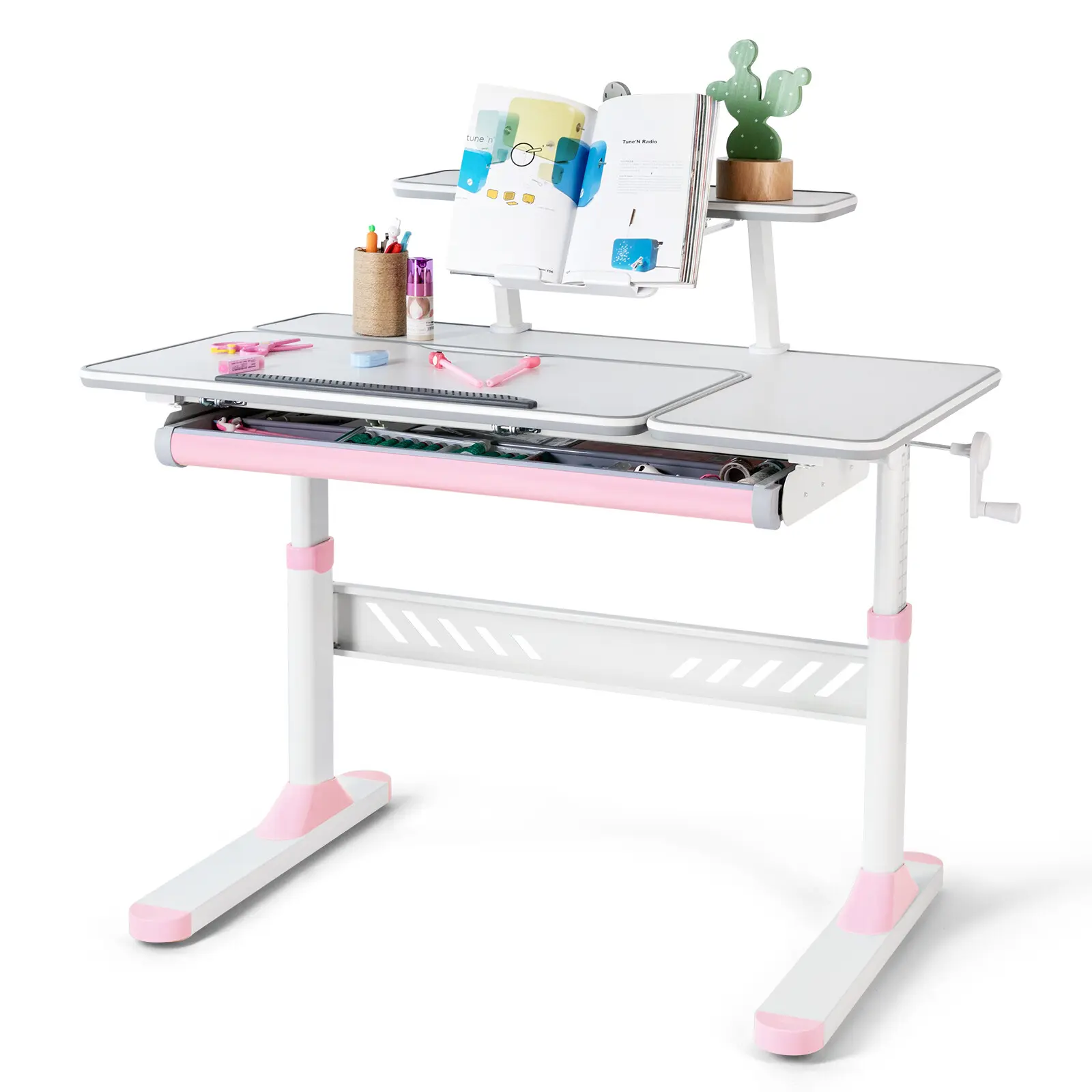 Adjustable Kids Desk with Drawer 39" Wide Multifunction Ergonomic Study Table with Shelf Tilt Desktop Height Adjust for Home or School Use