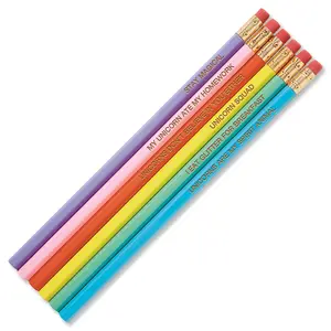 Lillian Vernon Laser Engraved Unicorn Sayings Pencils - Set of 12, Preprinted Sayings, Hardwood #2 School Pencils, Kid's Gift Stationery