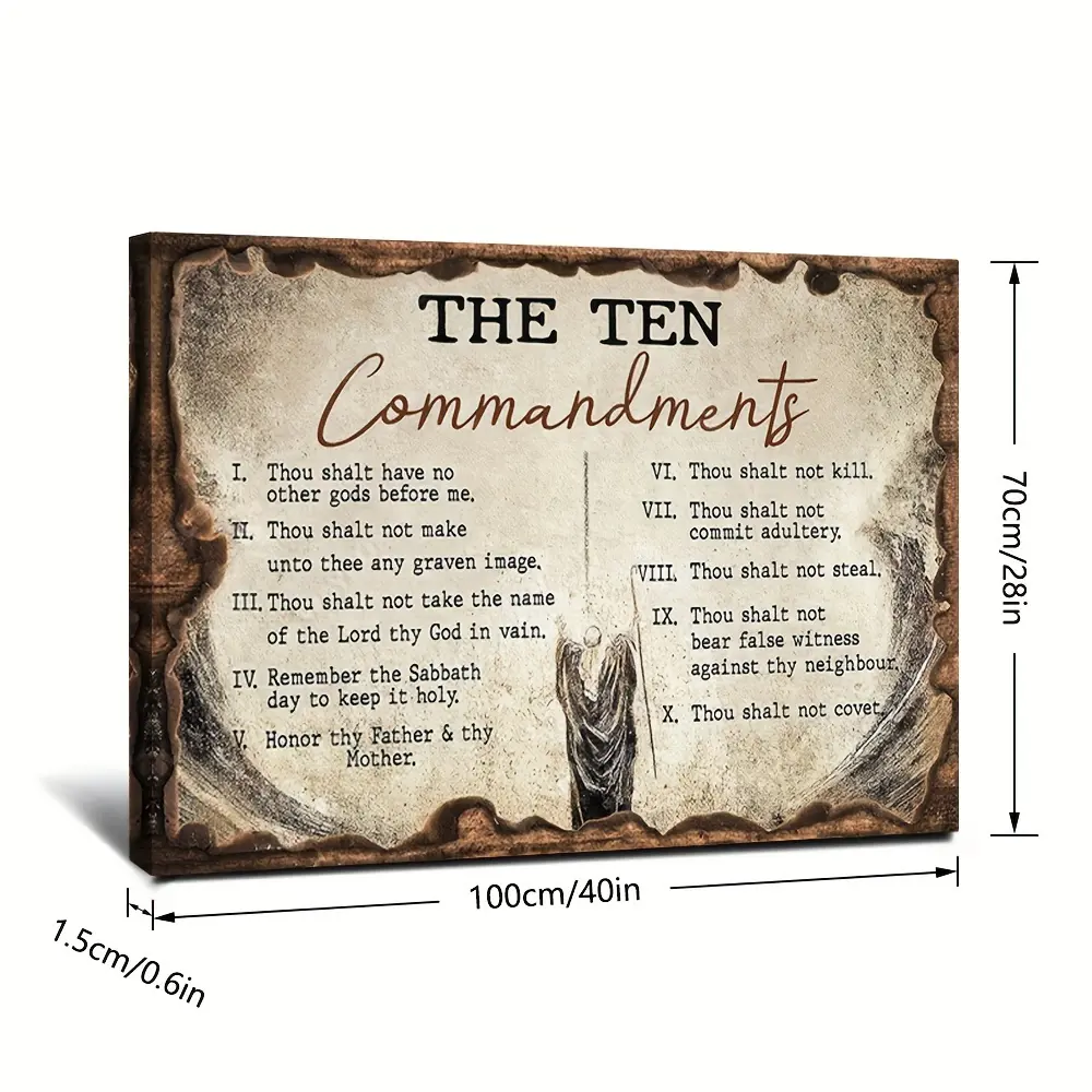 1 piece decorative pattern office supplies vintage canvas wall Jesus painting wooden background Ten Commandments wall art canvas inspirational wall decor - ready to hang
