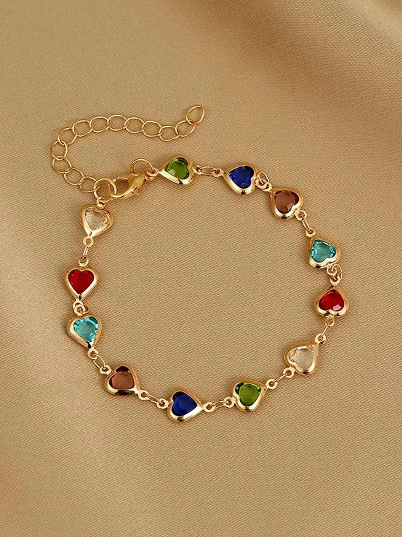 Women's Colorful Heart Shaped Crystal Inspired Bracelet - Beautiful Bracelets, Nickel-Free Rhinestone Chain Jewelry, Birthday Valentine’s Day Gift, Simple Elegant Party Everyday Accessory