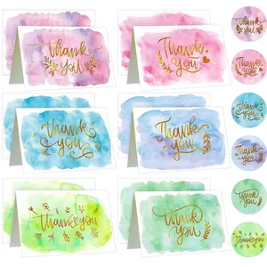 72 Pcs Watercolor Thank You Cards with Envelopes and Stickers Set 6 Designs Gold Foiled Greeting Note Cards Thank You Envelopes Round Envelope Seal Stickers for Wedding Graduation