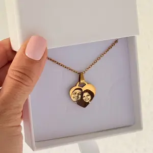 Custom Couple Photo Necklace Personalized Heart Necklace Engraved Picture Gift for Boyfriend or Girlfriend, Personalized Couple Necklace Custom Engraved Photo Jewelry Romantic Gift for Him or Her, Anniversary Gift