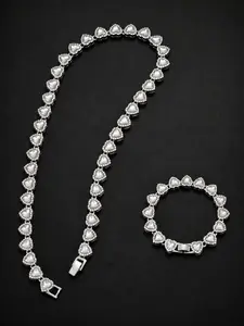 2pcs Set Heart Shaped Cuban Chain Necklace Set for &,Hip Hop Style Choker Set,Luxurious Jewelry Set for Valentine's Day Gifts, Birthday,Everyday & Party Wear