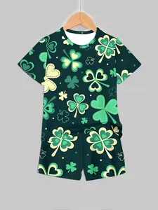 Luxury Fresh Style | Set, Heart Lucky Clover Full Print, Comfortable & Breathable Kids 2-Piece