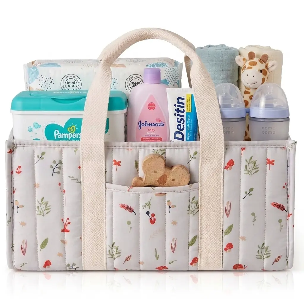 Minimalist Diaper Caddy Organizer, Elegant Nursery Storage Basket, Premium Baby Shower Gift, Lightweight Newborn Travel Gear, Multi-Purpose Baby Essentials Storage Bin