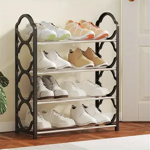 4 Tier Shoe Rack Organizer for Closet Stainless Steel, Shoe Shelf for Front Door Entrance and Entryway, Floor Shoe Rack Cabinet Easy to Install and Space Saving, Free-Standing Shoe Storage