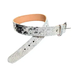 Kilgore Leather Works Hand Made Hair-On Cowhide Belt with Engraved Silver Buckle & Contrasting Stitching for Casual & Formal Wear
