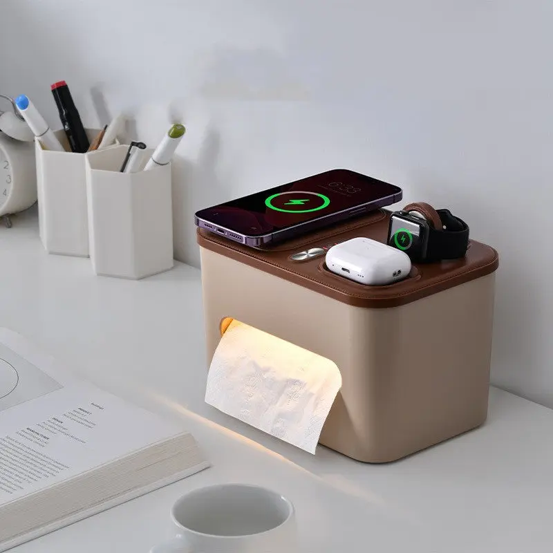 Tissue Storage Box Bedside Lamp, Compact Geometric-Shape Bedroom Nighttime Lighting & Organizer, Single Unit Home Supply