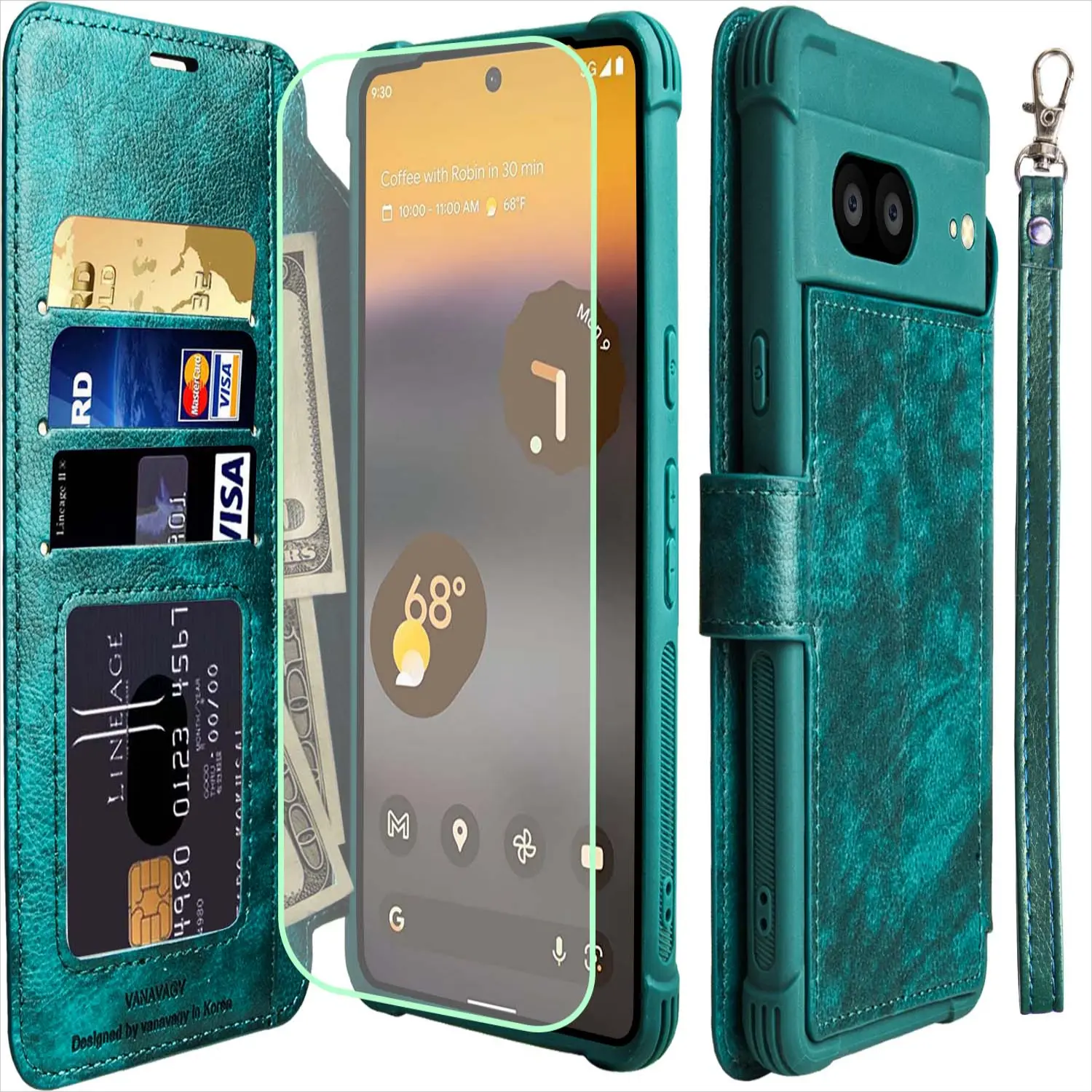 Vanavagy Luxury Magnetic Wallet Case for Google Pixel 7/Pixel 7 Pro, RFID Block Flip Leather Phone Cover with Wrist Strap, Credit Card Holder, Shockproof Protection & Wireless Charging Support + Glass Screen Protector (Phone Accessories)