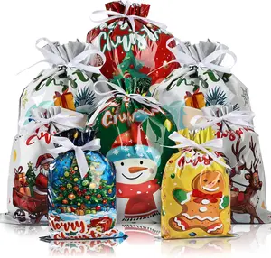 20PCS Christmas Drawstring Gift Bags - Assorted Sizes from Small to Jumbo, with Colorful Designs & Tags, Ideal for Holiday Wrapping & Decorations Party Favors Trinket