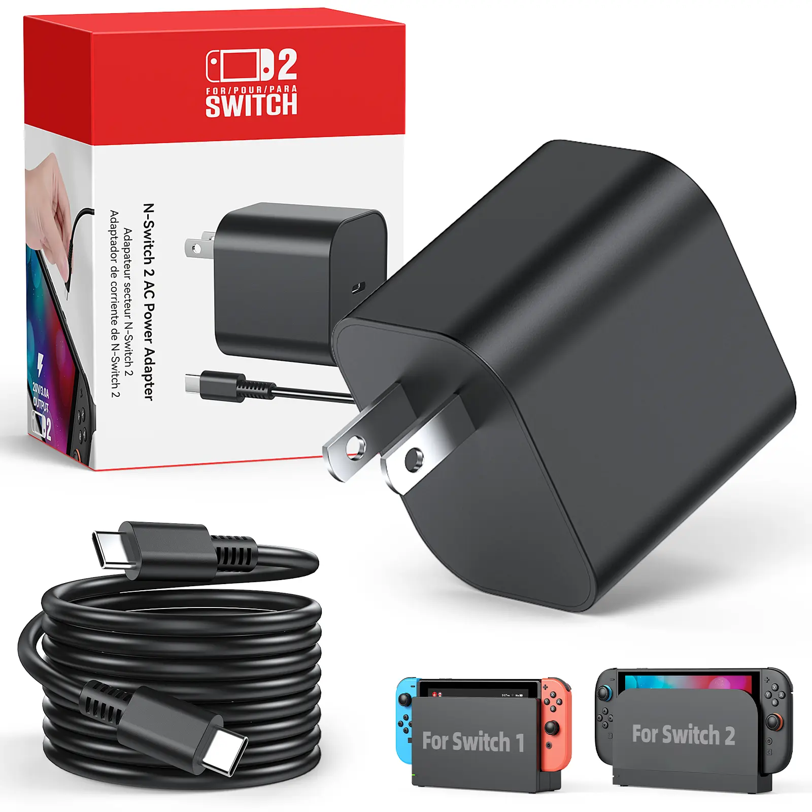 Switch 2 Charger - 60W AC Adapter, suitable for Nintendo Switch/OLED/Lite & Steam Deck/OLED, 5-foot charging cable, supports 4K TV connection mode, power supply 20V/3A quick plug - Original quality, Xbox 360 console (length: 1.5 meters)