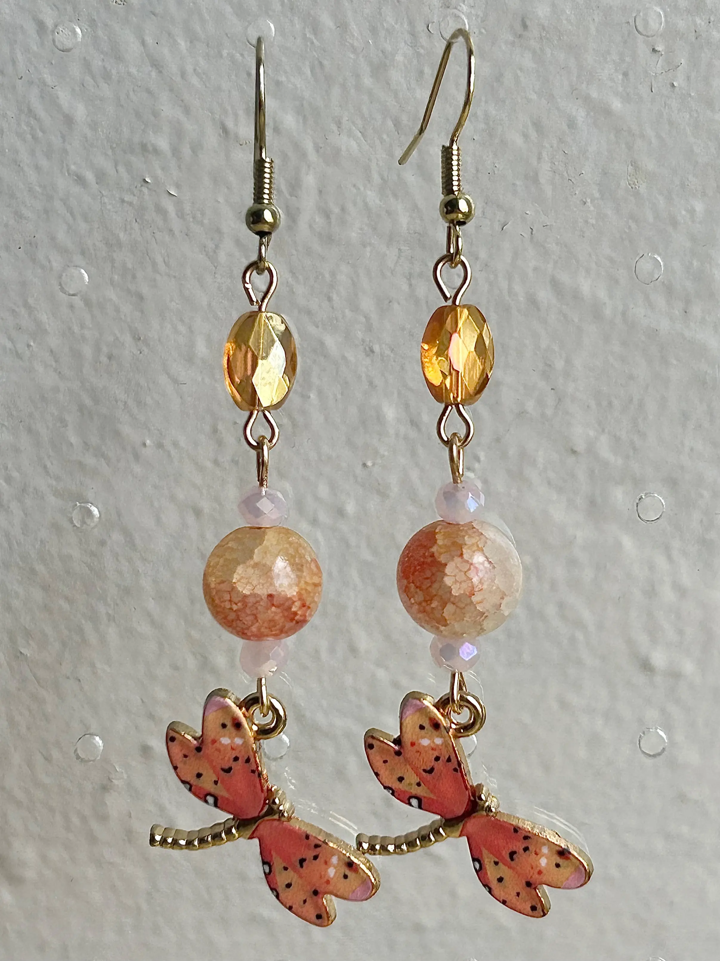Orange Dragonfly Earrings - Quirky Insect Jewelry, Fun Funky Nature Dangle, Maximalist Indie Fashion, Whimsical Hippie Accessory, Artsy Gift