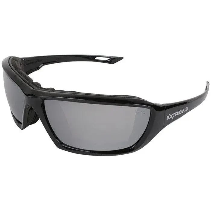 Radians Extremis Safety Glasses - Black Frame, Silver Mirror Antifog Reflective Lenses, Foam Gasket Seal, Protective Fog-Resistant Eye Protection for Work & Home Improvement Security Equipment, Antifog Eye Protection