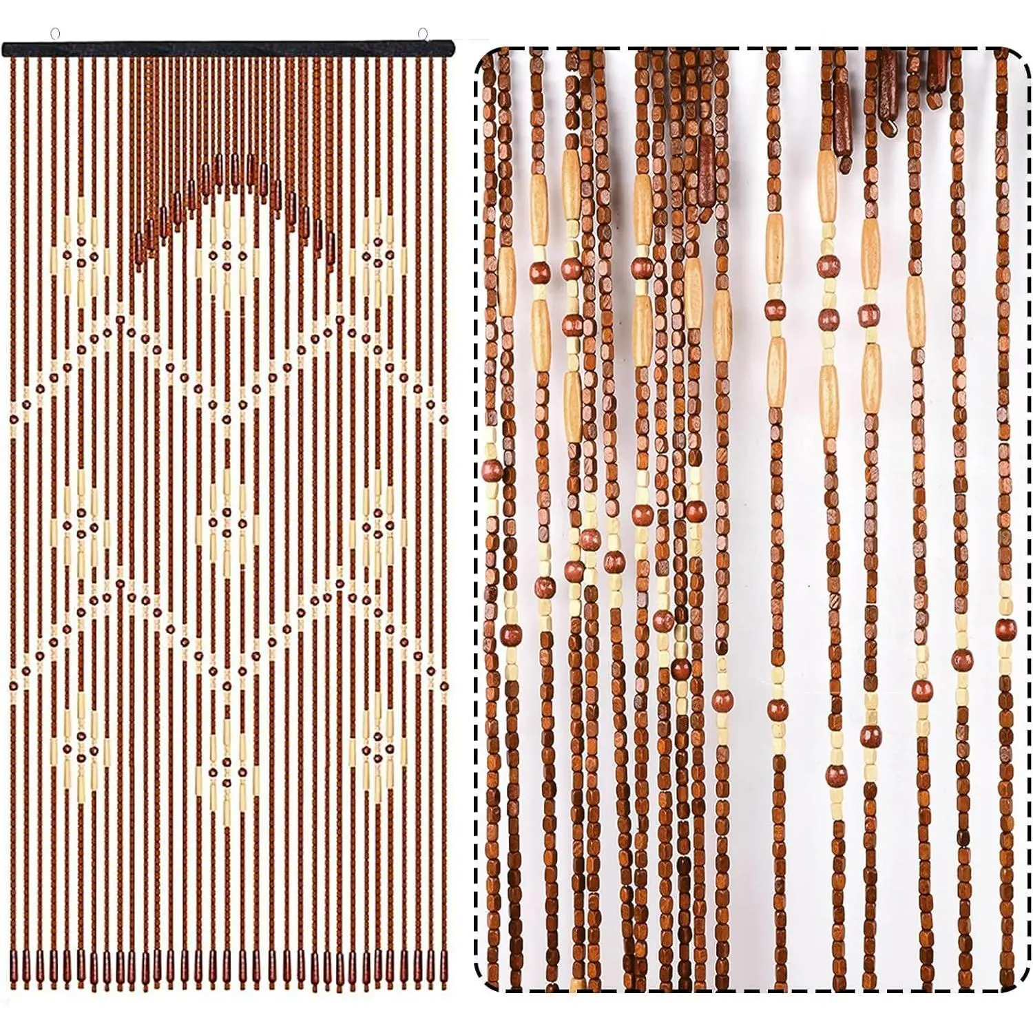 Wood Beaded Curtain for Doorway, 32 Strands Door Beads Curtains, Hanging Bead Curtain for Doorway, Wooden Beaded Door Beads for Home Decor Porch Bedroom Living Room Divider, 69 X 35 Inches Interior Decoration Accessories