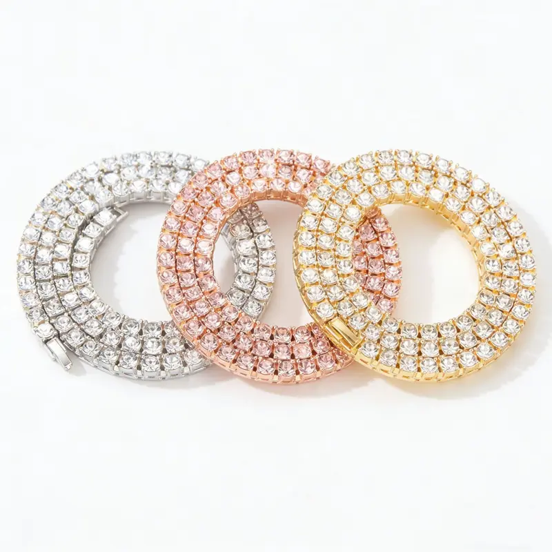 4mm Iced Out Tennis Chain, Sparkling Single Row Rhinestone Necklace for Women, Hip Hop Streetwear Jewelry in Gold, Silver & Rose Gold, Sparkling Cz Necklace, Necklaces For Women