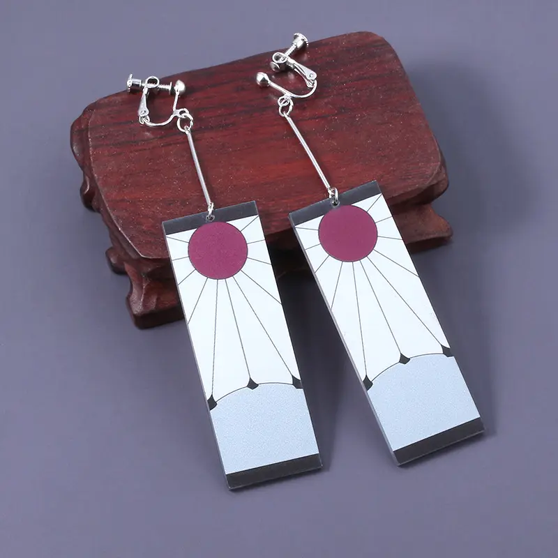 JEWEL4U - 1 Pair Japanese Anime Demon Kamado Tanjiro Acrylic Earrings for Women The Same Sun Butterfly Cosplay Long Ear Clip Accessories
