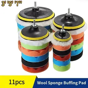 11pcs Buffing Pad Set, 3/5/7 Inch Auto Car Repair Polishing Pad Kit, Car Polisher Drill Adapter, Power Tools Accessories