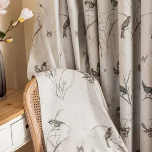 New Style Vintage Floral Bird Pattern Blackout Curtain, Custom Light Thin Window Drapes, Easy Installation with Hole Rings, Pattern Curtains