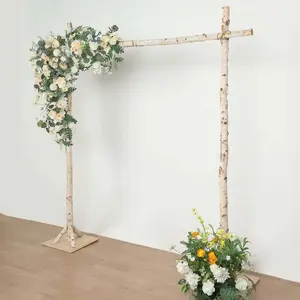 7.5ft Natural Birch Rustic Square Arbor Photography Backdrop Stand, Wooden Wedding Arch