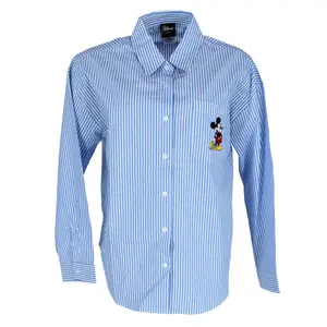Jerry Leigh Women's Striped Button-Down Shirt, Embroidered Mickey Mouse Blouse for Everyday Day Wear