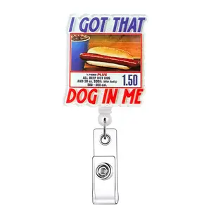 Hot Dog Pattern Retractable Badge Reel, 1/20pcs Acrylic ID Holder with Clip for Nurses, Doctors, Students & Office Staff, Retractable Badge Holders, Identification Badges & Supplies