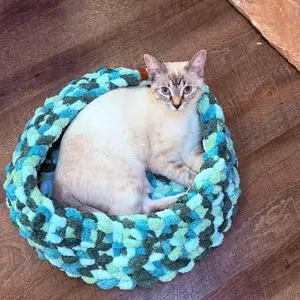 Hand Knit Pet Bed - Soft Chunky Yarn, 12 Inch Circle, Custom Crafted, Various Colors, Cozy Pet bed. Perfect Hiding Spot. Customizable for dog or cat and size
