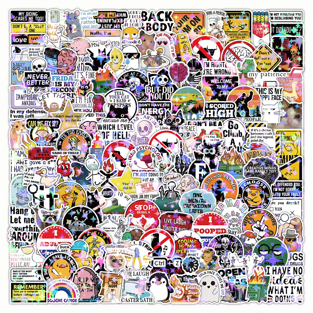 200 Funny Humorous Sticker Packs Box Set, Fun Designs, Shiny Laser Film, Perfect for Daily Decor, Holiday Gifts, Halloween, Thanksgiving, Christmas