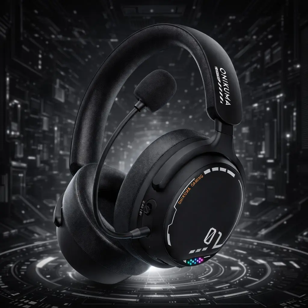 Onikuma 2.4g Wireless Tri-Mode Gaming Headset, PC Gaming Headset, Gaming Headphones, Over-Ear RGB Lighting, 1000mah Long Battery Life, Wired Connection, Non-Waterproof