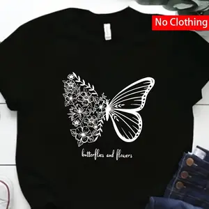White Vinyl Butterfly & Flowers Iron-On Transfer Patch, Heat-Activated Washable Decal Sticker for T-Shirts, Jeans, Backpacks, Clothing Repair & Craft Projects, Durable Floral Applique for Customization