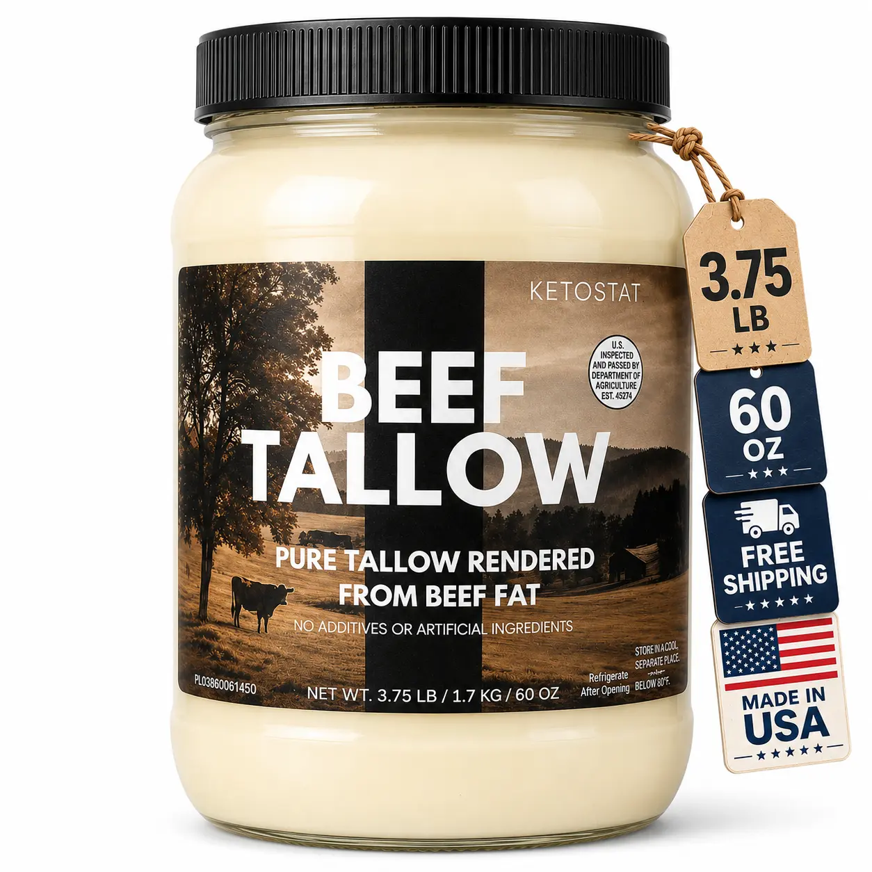 Beef tallow 100% Pure | 60oz - High Smoke Point Oil Alternative for Frying, Searing, Roasting | Keto  Friendly | Made in USA | Beef Tallow for Cooking