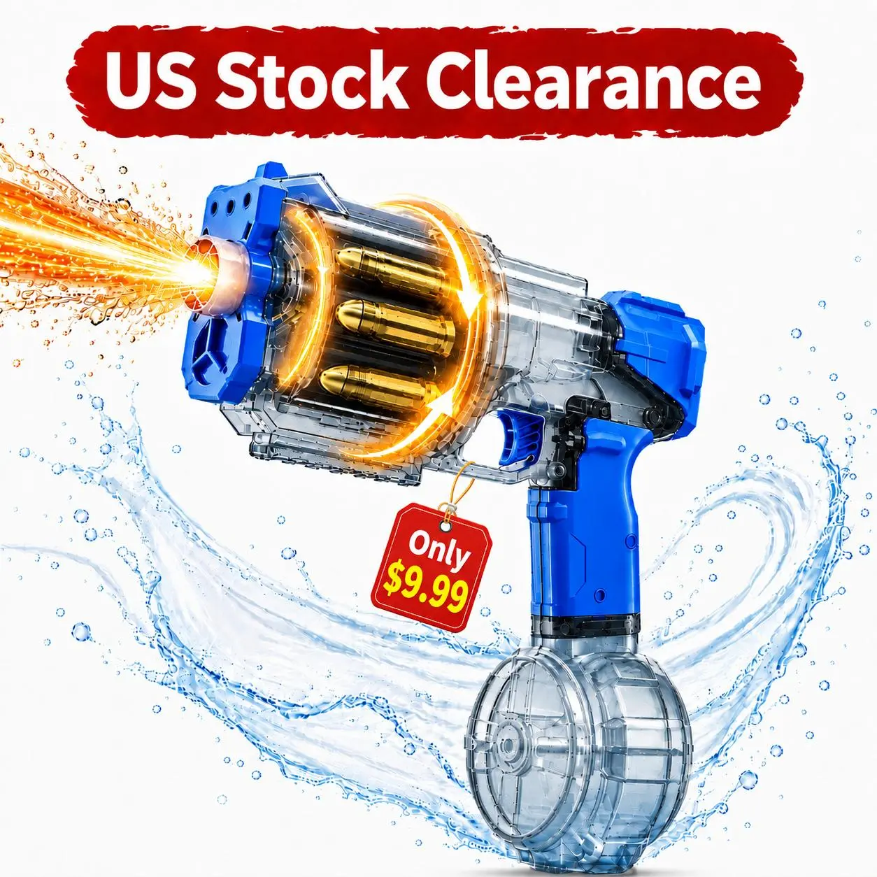 【US Stock Clearance】 Automatic Squirt Water Blaster, Full Auto Powerful Water Blaster, Large Water Tank, Long Range Spray, Light-Up Muzzle, Backyard Water Fun & Outdoor Summer Party Toy, Beach Pool Toy, Gift for Kids Boys Girls 6+