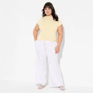 Women's Low-Rise Baggy Leg Linen Pull-On Pants - Wild Fable White 1X