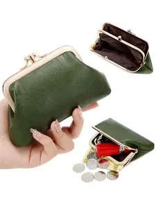 Women's vintage soft PU leather coin purse, with a double-compartment lock design, compact and convenient, a stylish and simple small wallet card holder, suitable for daily outings and vacation travel, the perfect gift for organizing coins and small items